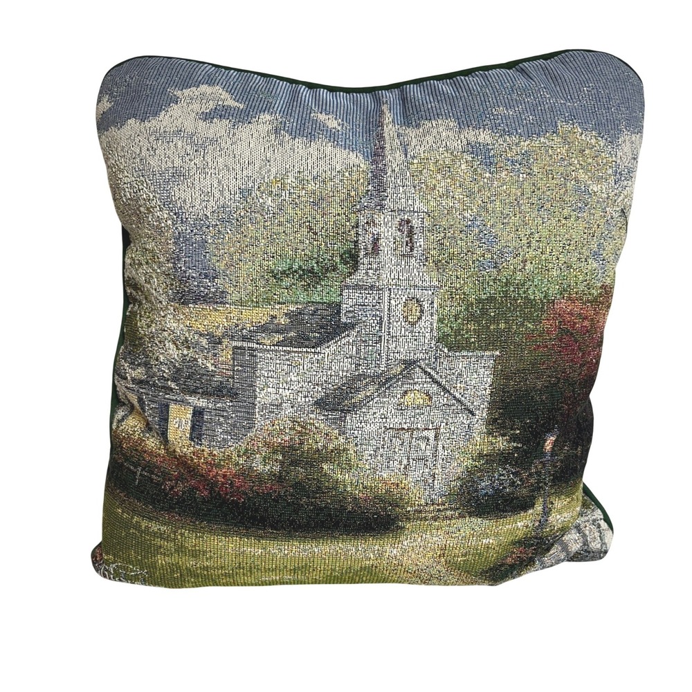 Vintage Thomas Kinkade Hometown Chapel 18" Tapestry Throw Pillow Home Decor‎